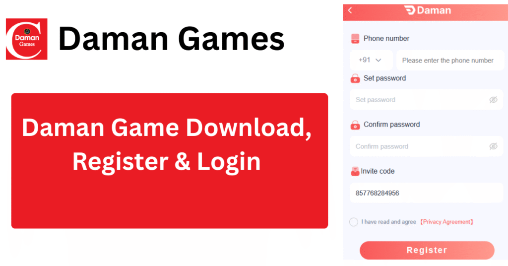Daman Game register form showing OTP verification