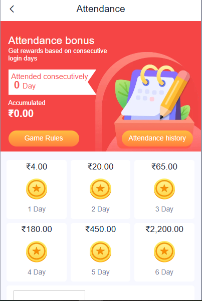 Daman Game Club daily bonus and cashback chart